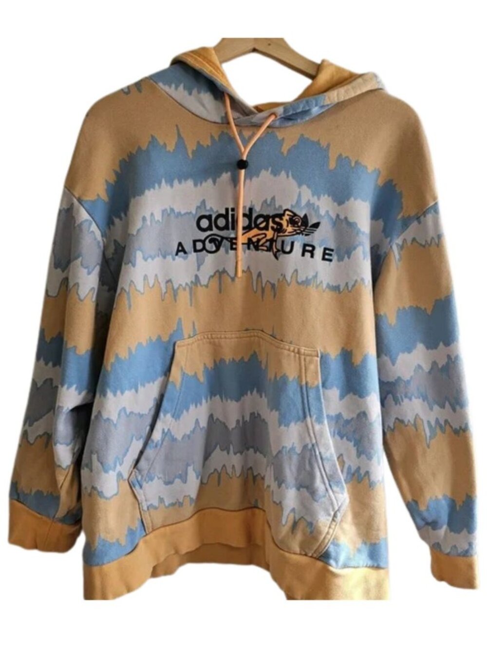 Adidas Originals Adventure Tie Dye Ripple Print Hoodie Blue Tan Sz XL Oversized